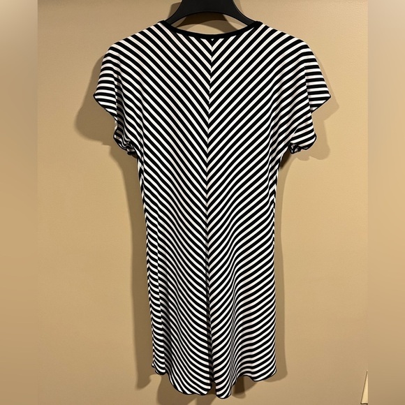Vintage 70’s Crystal Black White Stripe Open Shoulder Mini Dress XS Flapper Goth - Picture 6 of 6
